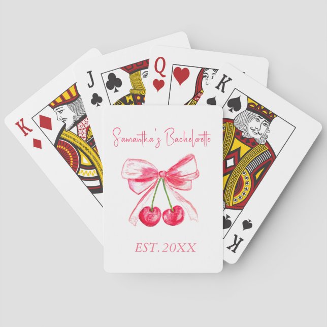 Coquette Pink Bow Cherry Junggeselinnen-Abschied Spielkarten (Rückseite)