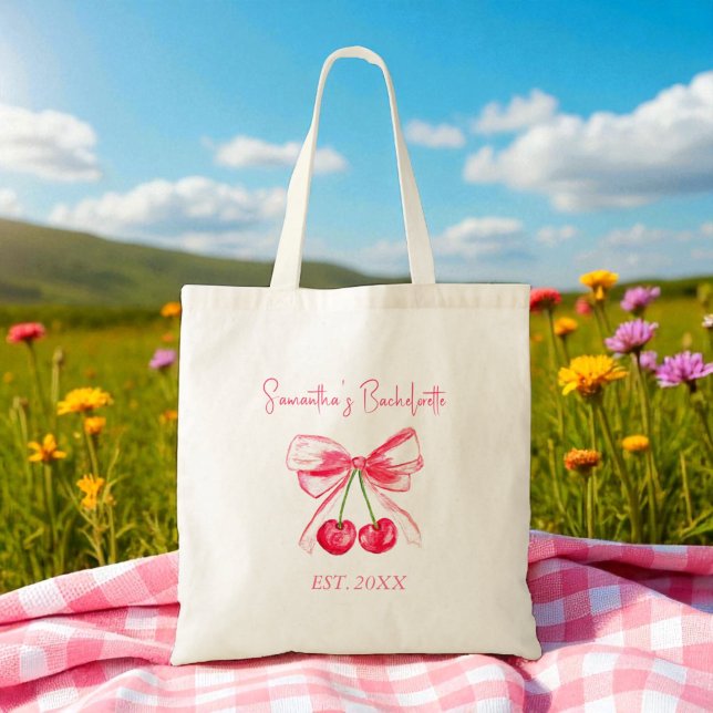 Coquette Pink Bow Cherry Junggeselinnen-Abschied Tragetasche (Von Creator hochgeladen)