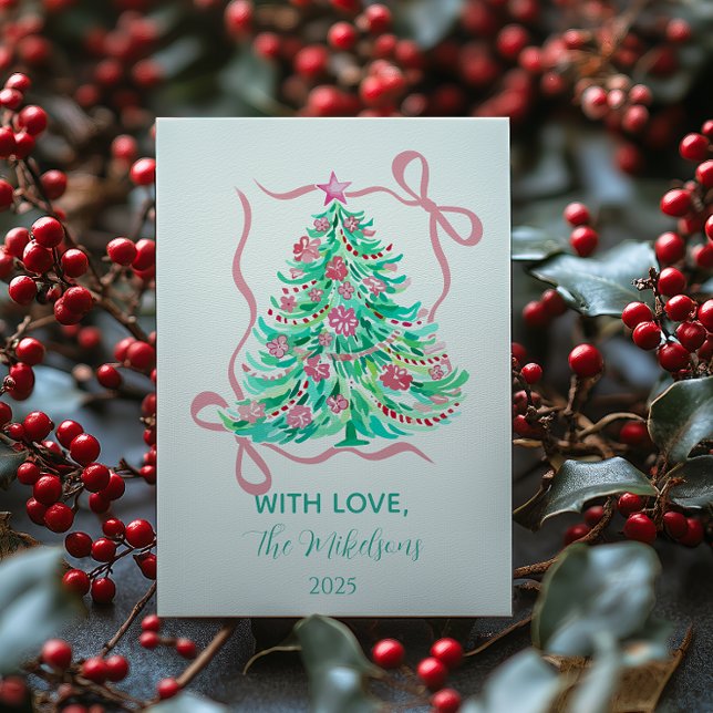 Coquette Pink Bow Christmas Feiertagskarte (Von Creator hochgeladen)