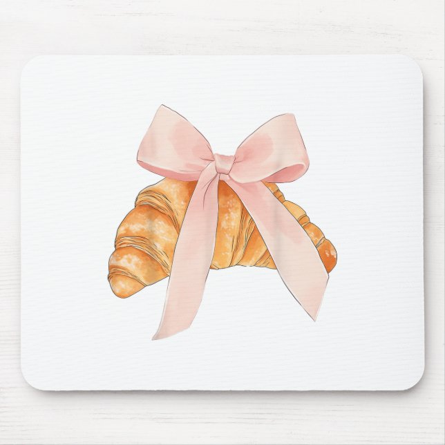 Coquette Pink Bow Croissant Niedlich Backbäcker Ve Mousepad (Vorne)