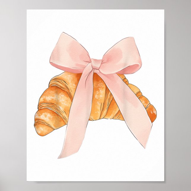 Coquette Pink Bow Croissant Niedlich Backbäcker Ve Poster (Vorne)