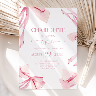 Coquette PINK BOW Einladung zum ersten Geburtstag