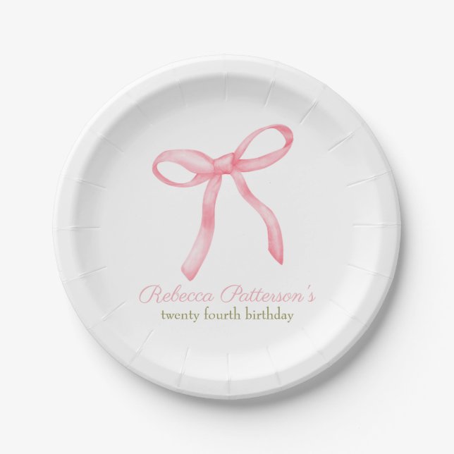 Coquette Pink Bow Feminine Party Personalisiert Pappteller (Vorderseite)