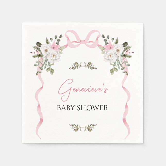 Coquette Pink Bow Floral Baby Duschpapier Serviette (Vorderseite)