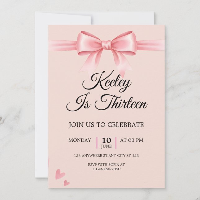 Coquette Pink Bow Girls Birthday Party Invitation (Devant)