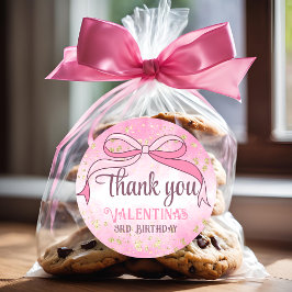 Coquette Pink Bow Gold Glitzer Script Vielen Dank Runder Aufkleber