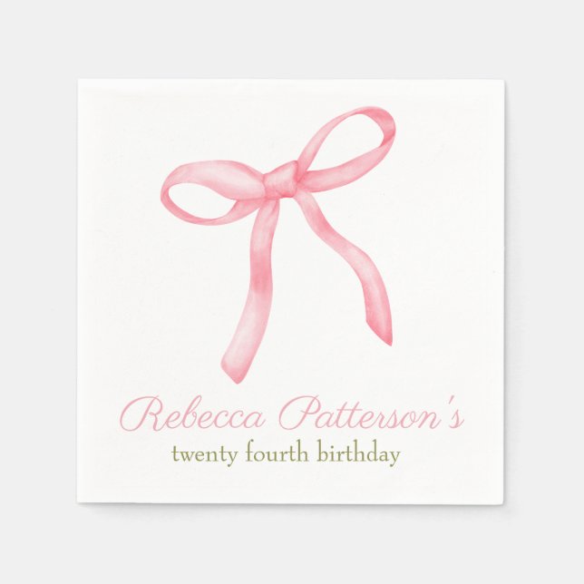 Coquette Pink Bow Individuelle Name Niedlich Weibl Serviette (Vorderseite)