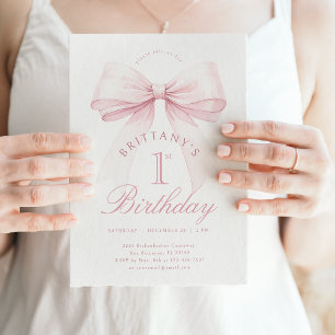 Coquette Pink Bow Invitation pour le premier anniv