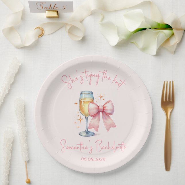 Coquette Pink Bow Junggeselinnen-Abschied Pappteller (Hochzeit)