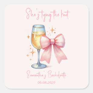Coquette Pink Bow Junggeselinnen-Abschied Quadratischer Aufkleber