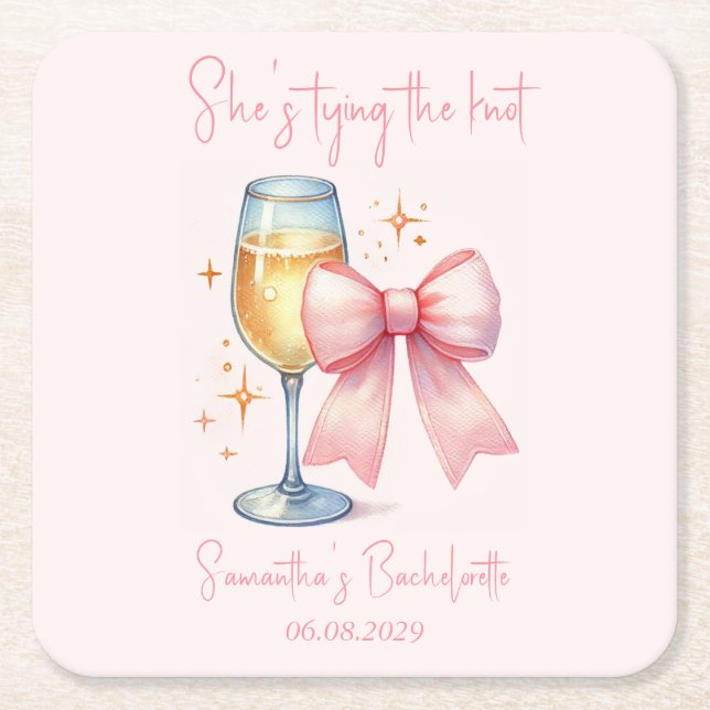 Coquette Pink Bow Junggeselinnen-Abschied Rechteckiger Pappuntersetzer (Vorderseite)