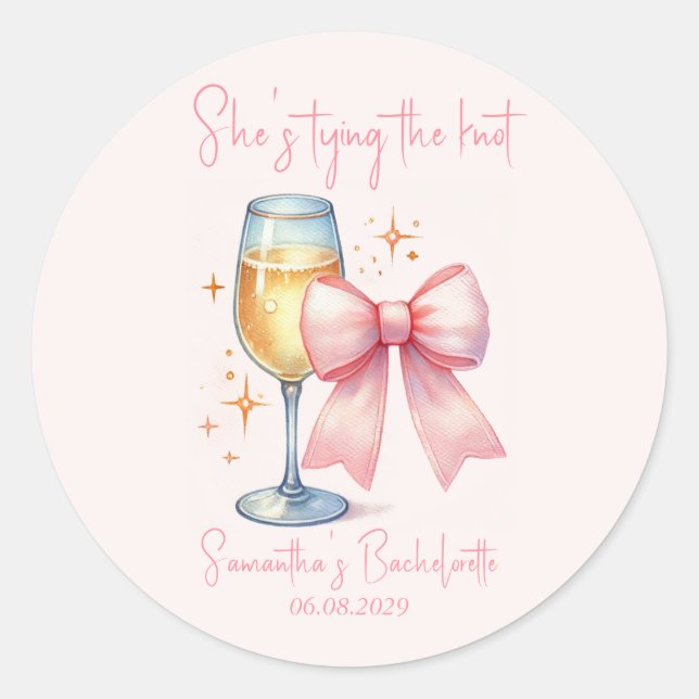 Coquette Pink Bow Junggeselinnen-Abschied Runder Aufkleber (Vorderseite)