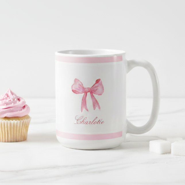 Coquette Pink Bow Kaffeetasse (pink coquette bow mug with custom name in script caliigraphy, personalized birthday gift for girls)