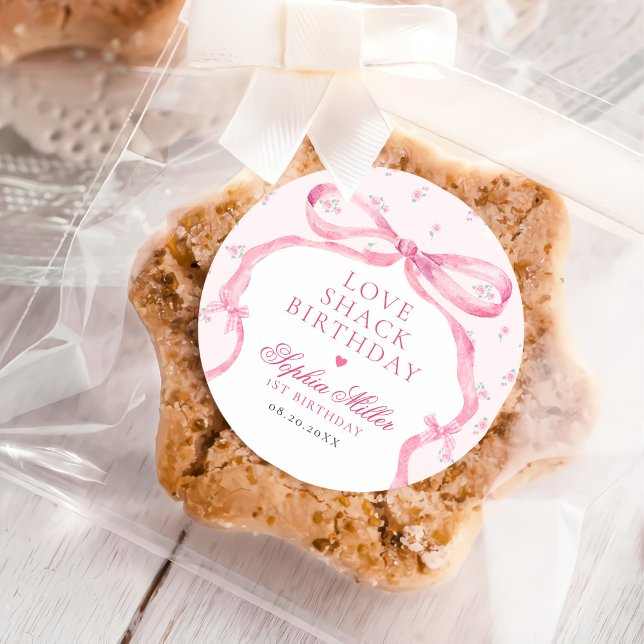 Coquette Pink Bow Liebe Shack Geburtstag Runder Aufkleber (Von Creator hochgeladen)