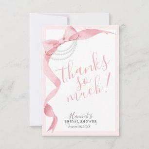 Coquette Pink Bow & Pearls Brautparty Einfach Dankeskarte