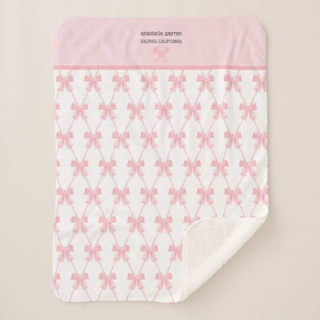 Coquette Pink Bow Personalisiert Sherpadecke (Vorderseite)