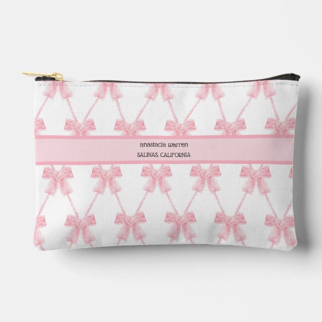 Coquette Pink Bow Personalisiert Zubehörtasche (Vorderseite)
