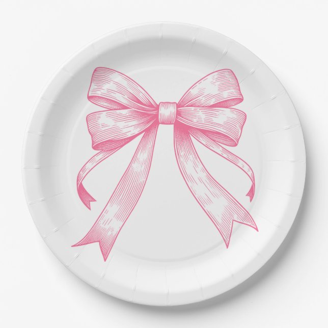Coquette Pink Bow Retro Girl Babydusche Pappteller (Vorderseite)