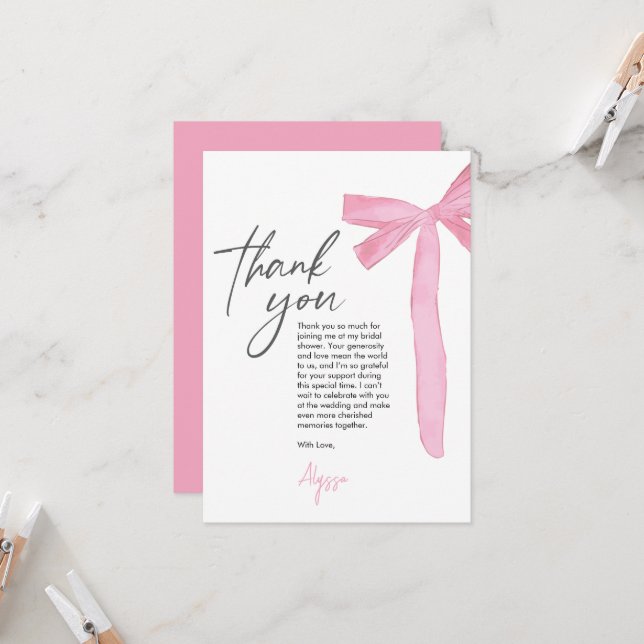 Coquette Pink Bow ribbon Bridal Shower (Vorderseite/Rückseite Beispiel)