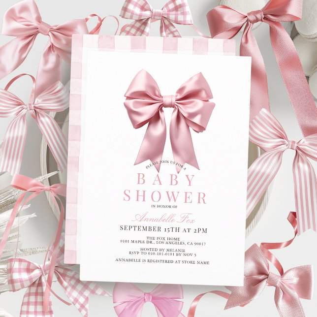 Coquette Pink Bow Ribbon Girl Babydusche Einladung (Von Creator hochgeladen)