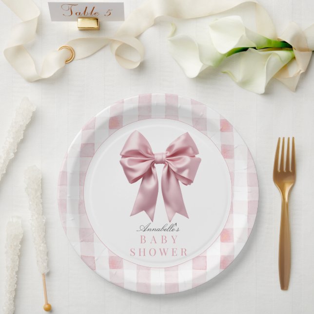 Coquette Pink Bow Ribbon Girl Babydusche Pappteller (Hochzeit)