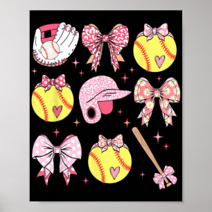 Coquette Pink Bow Softball Mama Mütter Tag Poster