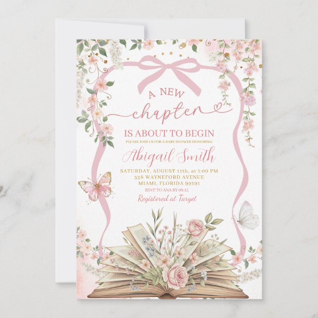 Coquette pink bow storybook new chapter einladung (Vorderseite)