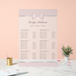 Coquette Pink Bow Transluftige Preisliste Acrylschild