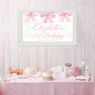 Coquette Pink Bow und Sage Gingham 21. Geburtstag Banner