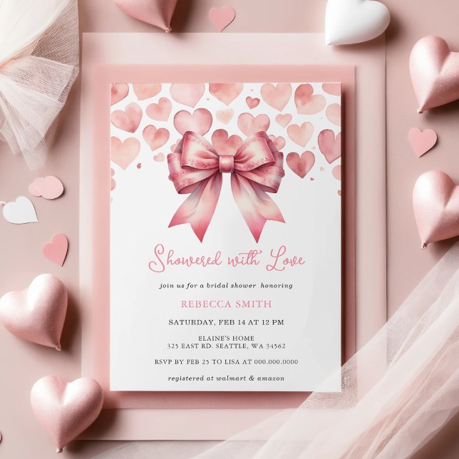 Coquette Pink Bow Valentinstag Brautparty Einladung (Coquette Pink Bow Valentines Day Bridal Shower Invitation)