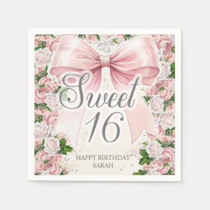 Coquette Pink Bow Vintag Sweet 16 Serviette
