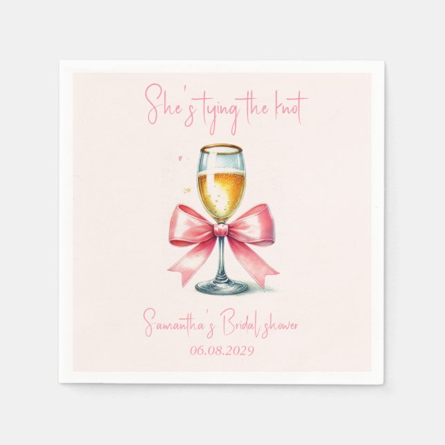 Coquette Pink Bow Wasserfarbe Brautparty Serviette (Vorderseite)
