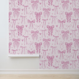 Coquette Pink Bows and Hearts on Soft Pink Tapete