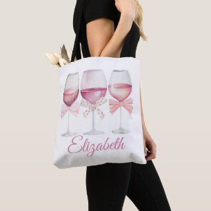 Coquette Pink Bows and Wine Bachelorette Tasche