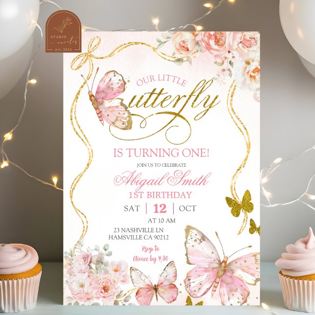 Coquette Pink Butterfly Birthday Einladung (Von Creator hochgeladen)