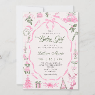 Coquette Pink Christmas Baby Shower Invitation Einladung