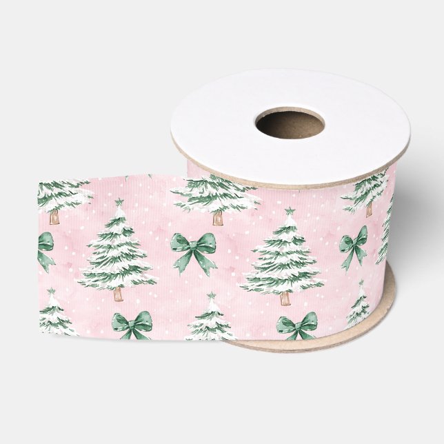 Coquette Pink Christmas Tree Grosgrain Ribbon Ripsband (Spule)