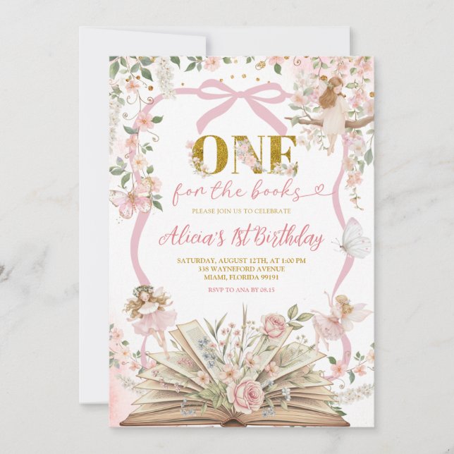 coquette pink fairy storybook birthday  einladung (Vorderseite)