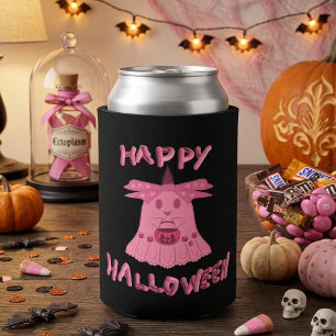 Coquette Pink Ghost Frohes Halloween Digitale Kuns Dosenkühler