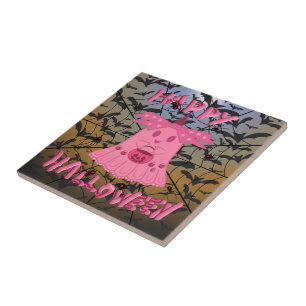 Coquette Pink Ghost Frohes Halloween Digitale Kuns Fliese