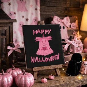Coquette Pink Ghost Frohes Halloween Digitale Kuns Fliese