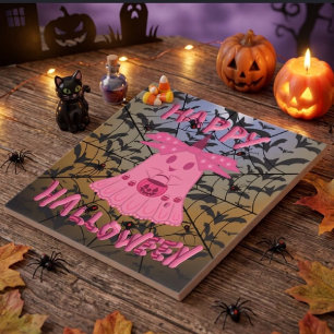 Coquette Pink Ghost Frohes Halloween Digitale Kuns Fliese