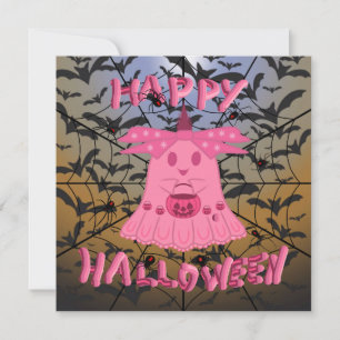 Coquette Pink Ghost Frohes Halloween Digitale Kuns Karte
