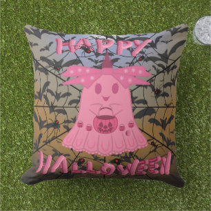 Coquette Pink Ghost Frohes Halloween Digitale Kuns Kissen