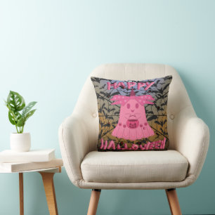 Coquette Pink Ghost Frohes Halloween Digitale Kuns Kissen