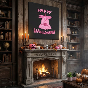Coquette Pink Ghost Frohes Halloween Digitale Kuns Leinwanddruck