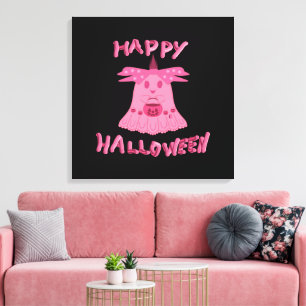 Coquette Pink Ghost Frohes Halloween Digitale Kuns Leinwanddruck