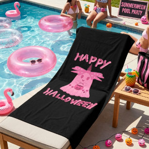 Coquette Pink Ghost Frohes Halloween Digitale Kuns Strandtuch