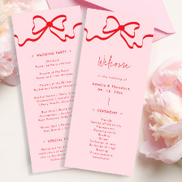 Coquette Pink Red Bow Wedding Program Einladung