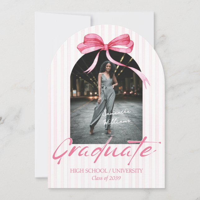 Coquette Pink Ribbon Arch Foto Abschluss Einladung (Vorderseite)